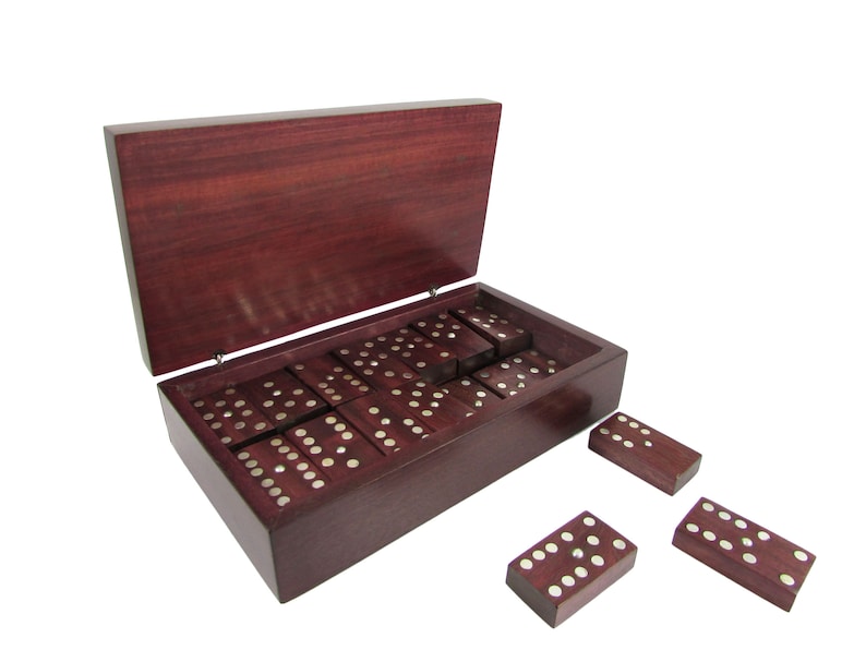 Rosewood and Sterling Silver Domino Game Box Set. Dominoes for Game Night. Unique Gifts, Housewarming, Home Decor imagem 1