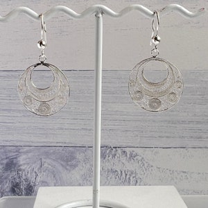 925 Silver Filigree Intricate Circles Earrings. Sterling Silver Filigree Drop Earrings with Curly Designs. Gifts for her image 7