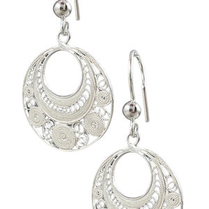 925 Silver Filigree Intricate Circles Earrings. Sterling Silver Filigree Drop Earrings with Curly Designs. Gifts for her image 3