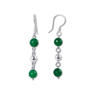 Dangle Earrings with Sterling Silver ball beads & Ball Gemstones. Available: Pearl, Turquoise, Onyx, Tiger&#39;s Eye, Amethyst. Gifts for her.