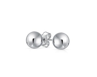 Sterling Silver High Polish Ball Bead Stud Earrings Available in Sizes 4mm to 14mm. 925 Silver Sphere Classic Earrings.