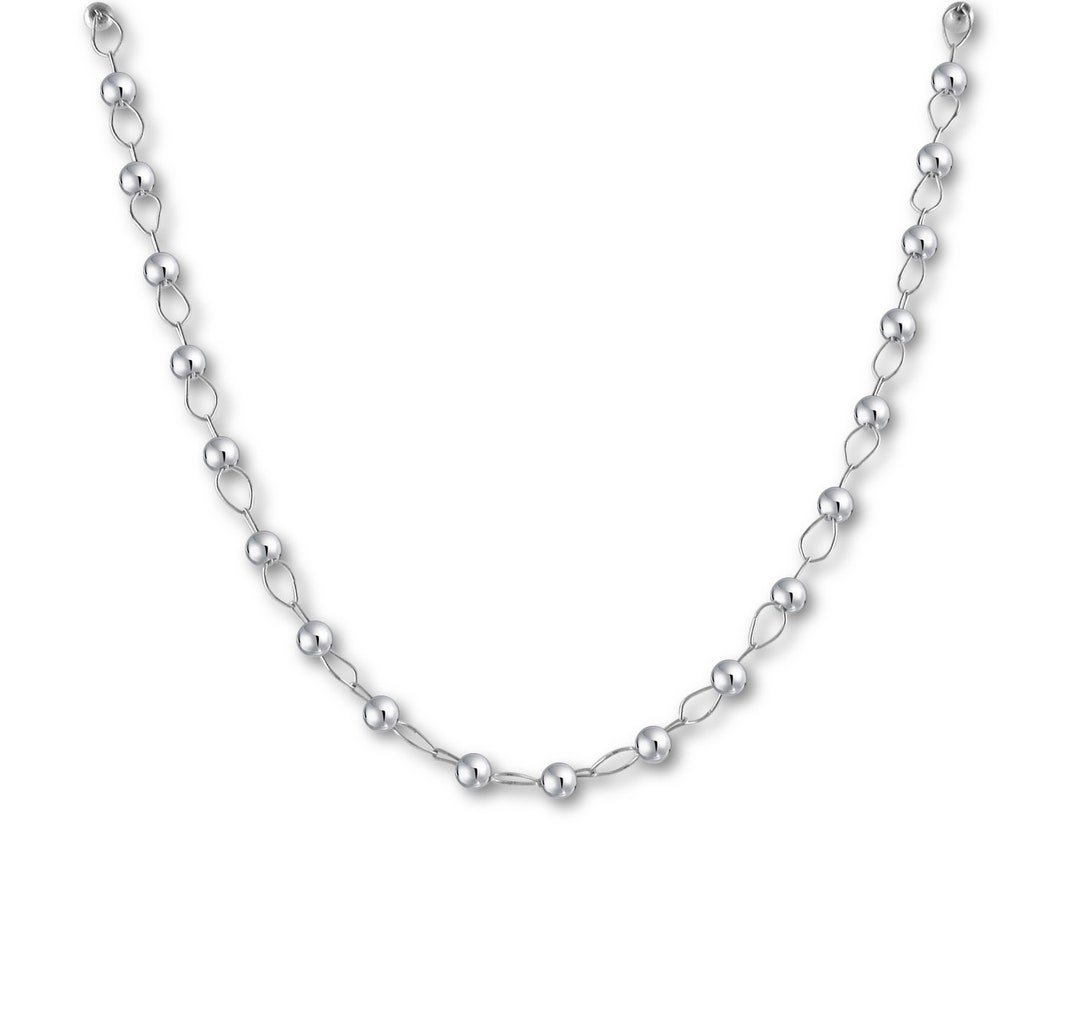 Silver Ball Bead Long, Versatile Necklace. Opera Length, Classic