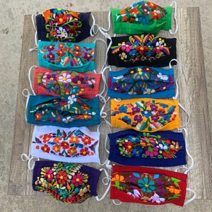 Embroidered, Washable, KID&#39;S Sized, 100% Cotton Facemasks. One of a Kind with Floral Embroidery. Re-usable Face Mask, Face Cover