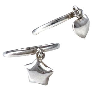 Sterling Silver Small Heart or Star Charm Ring. Dainty Ring, Charm Ring, Little Ring, Unique Ring, Simple Every day, For her, Girls ring