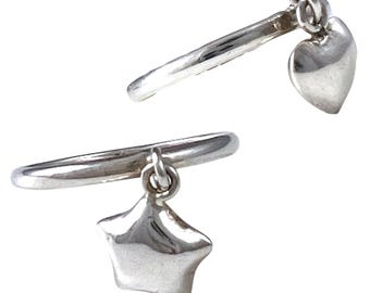Anello con ciondolo in argento sterling: delicato anello a forma di cuore o stella