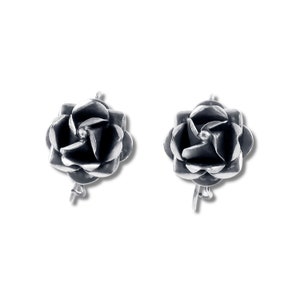 Oxidized Silver Rose Earrings. Sterling Silver Customizable Oxidized Roses Earrings. Floral Earrings. Oxidized Rose Earrings. Gifts for her