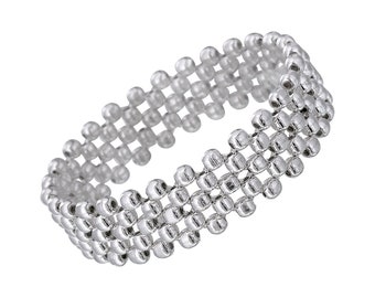 Statement Elastic Bracelet with multiple rows of Sterling Silver Ball Beads. Woven Bracelet with Solid Silver Beads. Heirloom Jewelry