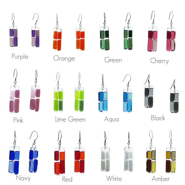 Fused Glass Rectangles Earrings  in 12 different colors. Summer, Fun Earrings, Geometric, Rectangles. Cobblestones Earrings, Gifts for her