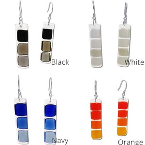 Fused Glass Earrings, Colorful Sterling Silver Dangle Earrings