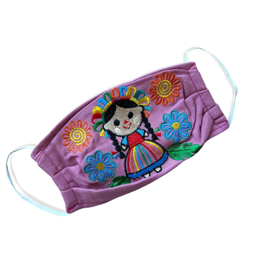 Embroidered Cotton Face Mask: Mexican Maria Doll, Reusable, Triple ...