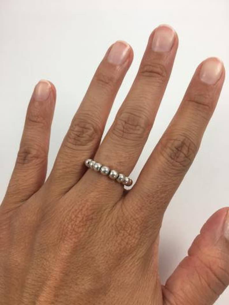 Silver Beaded Rings Sterling Silver Ball Bead Ring, Comfortable Elastic Band, Handmade in ...