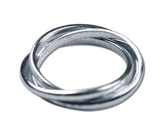 3 Interlocking Silver Bands Ring. Three Rings together Ring. Interlocking Rings, Rolling Rings, Russian Wedding Ring