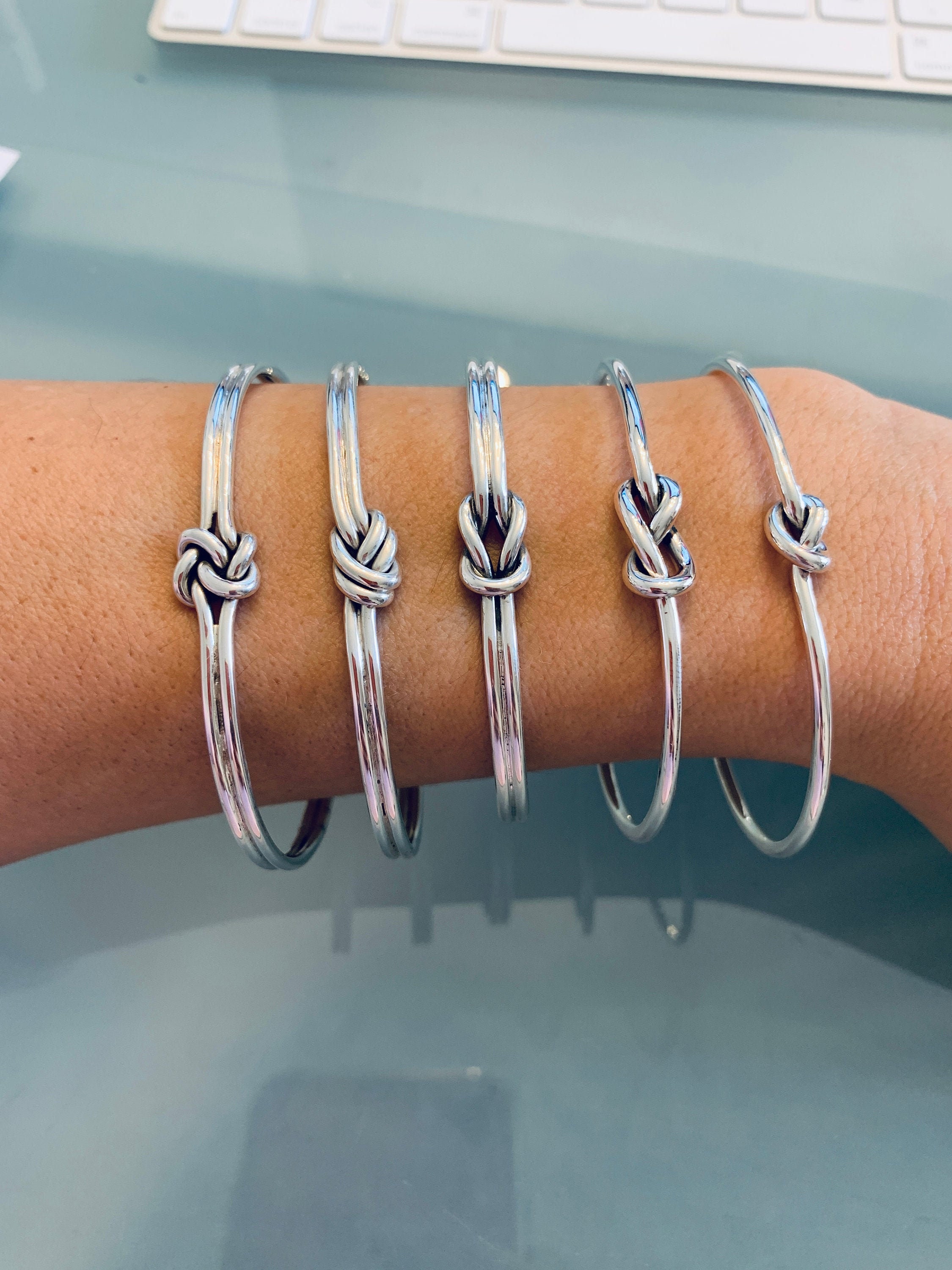 Sterling Silver Nautical Knot Bangle Bracelet: Stacking Cuff - Etsy