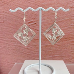 Sterling Silver Filigree Earrings with Flowers and Butterflies. One of a Kind Dangle Earrings with intricate work. Gifts for mom. image 4