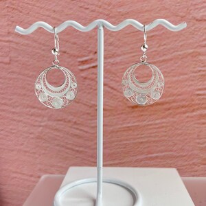 925 Silver Filigree Intricate Circles Earrings. Sterling Silver Filigree Drop Earrings with Curly Designs. Gifts for her image 6