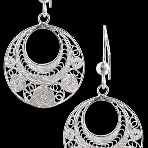 925 Silver Filigree Intricate Circles Earrings. Sterling Silver Filigree Drop Earrings with Curly Designs. Gifts for her image 5