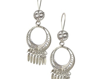 925 Silver Mexican Filigree Earrings in medium size. Classic Round Filigree Drop Earrings. Gifts for her, Mexican Gifts.