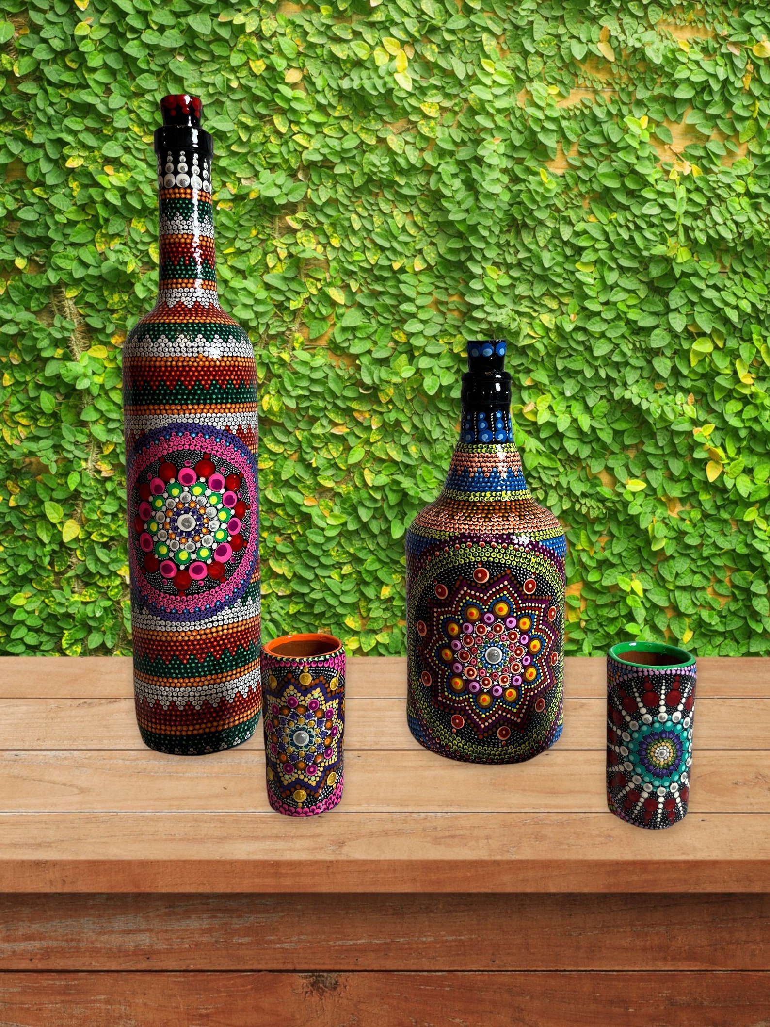 One of a Kind Handpainted Glass Bottle With Shot Glass. Dots Etsy