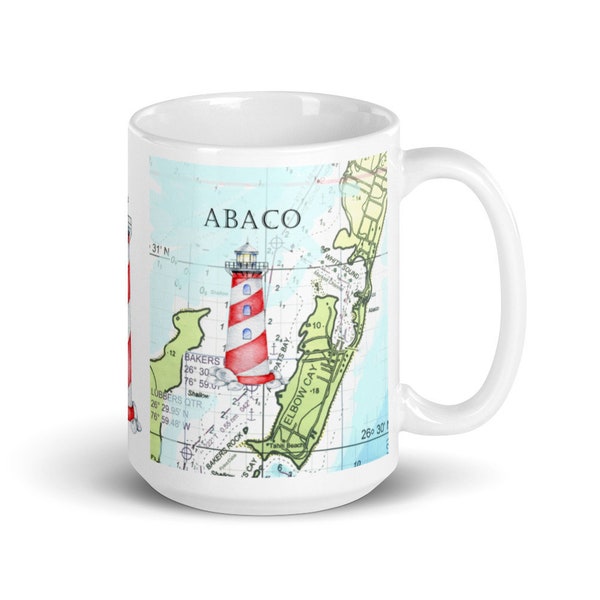 Abaco Bahamas Souvenir Coffee Mug, Elbow Cay Mug, Hopetown Abaco, Lighthouse mug