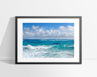 Ocean Waves Beach Photography, Matted, Unframed, Coastal Wall Art