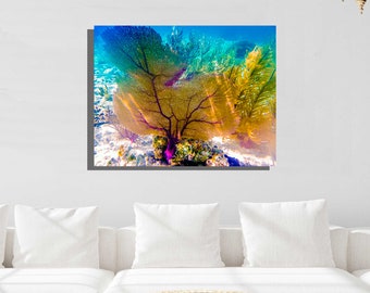 Large Metal Print, Underwater Photography, Sea Fan Metal Print, Coastal Wall Art