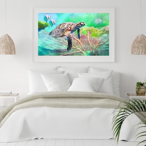 Sea Turtle Art, Sea Turtle Digital Painting, Ocean  Turtle Wall Art, Turtle Wall Decor, Underwater Art