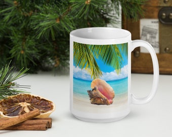 Bahamas Flag and A Conch Shell Ceramic Coffee Mug, Holiday Gift, Unique Bahamas Souvenir