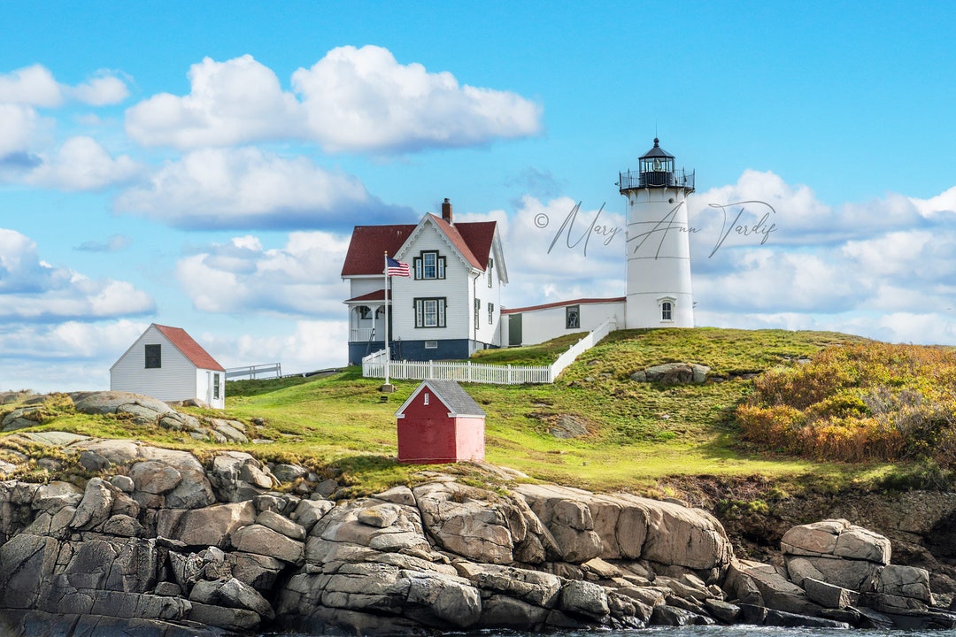Nubble Lighthouse Coastal Metal Print, Cape Neddick Art, Lighthouse