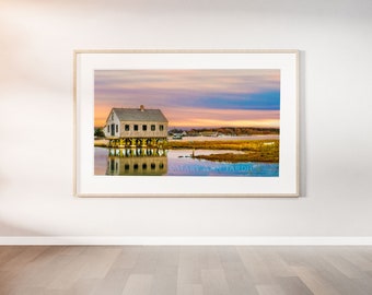 Fisherman's House On Stilts Photographic Print, Maine Landscape Print, Nautical Coastal Main Wall Art