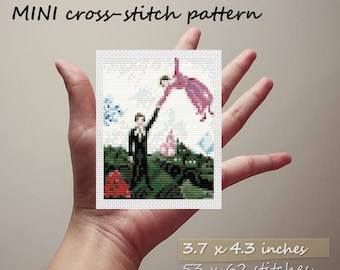 Mini Cross stitch pattern The Promenade by Marc Chagall painting Tiny Artwork PDF chart Famous paintings Small masterpiece Art cross-stitch