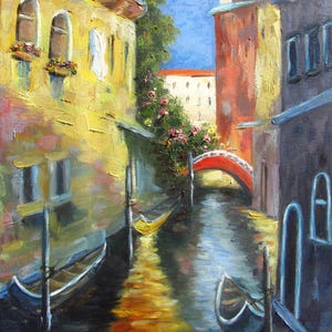 Venice Original Oil Painting Italy Cityscape Venice painting Venetian Bridge Textured Impasto oil picture Christmas Art gift Modern art