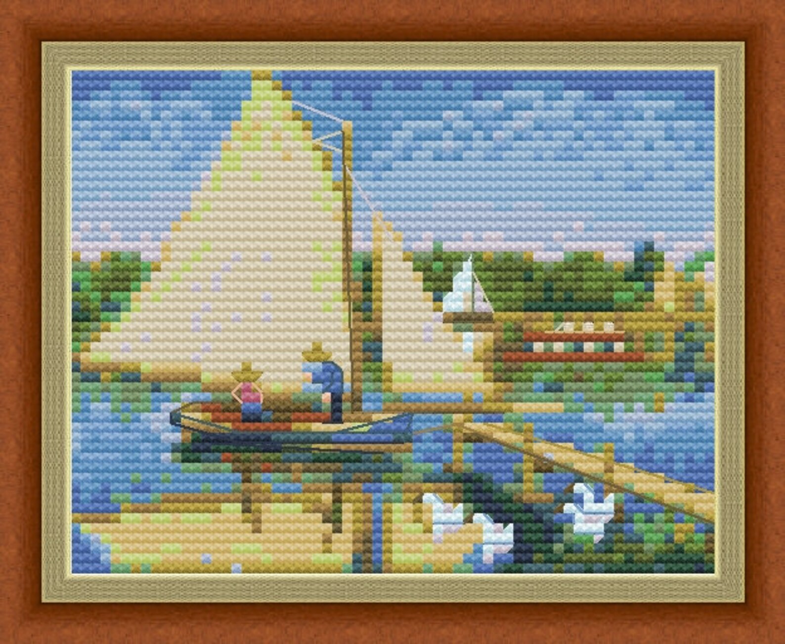 Mini Cross Stitch Pattern Claude Painting Boaters at Argenteuil Tiny Artwork PDF