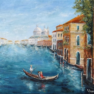 Venice Personalized Original Oil Painting Italy Cityscape Venetian canal Impasto oil picture Couple in love in Venice Artwork Art gift