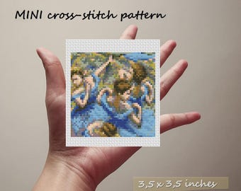 Mini Cross stitch pattern Edgar Degas painting Blue Ballerinas Miniature art Degas Small masterpiece cross stitch PDF chart Art cross stitch