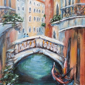 Venetian Bridge Original Oil painting  Italy Cityscape Venice painting Venice Art Impasto oil Venice picture Wall Art Modern art Gift
