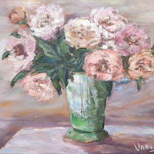 Peonies Original Oil Painting Floral Still life Bouquet Flowers Peonies Impasto textured oil picture Christmas Art gift for her Modern Art