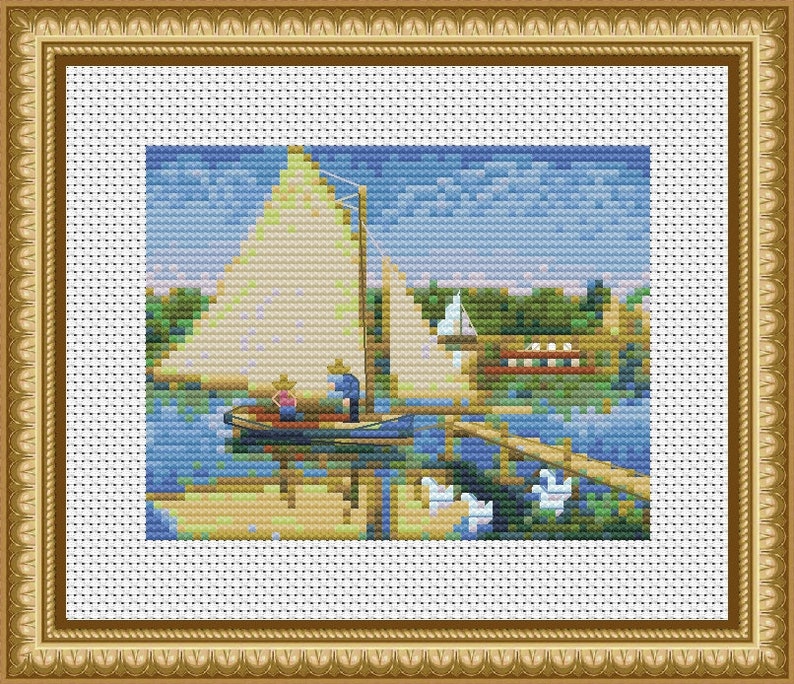 Mini Cross Stitch Pattern Claude Painting Boaters at