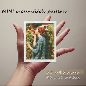 Minikorsstygnsmönster Rosens själ John William Waterhouse-målning Litet konstverk PDF-diagram Litet mästerverk Konstkorsstygn