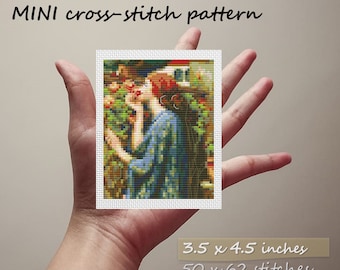 Mini Cross stitch pattern The Soul of the Rose John William Waterhouse painting Tiny Artwork PDF chart Small masterpiece Art cross-stitch