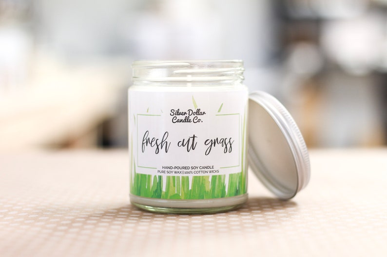 Fresh Cut Grass 8oz Scented Candle Strong Scented Candles Etsy