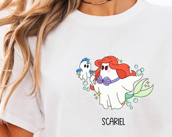 Camiseta de Halloween de sirena espeluznante, camiseta de princesa fantasma de cuento de hadas espeluznante, camiseta divertida de fantasma, lindo regalo de fantasma, traje de princesa para adultos, camiseta de sirena