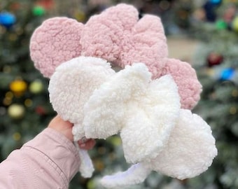Made-To-Order Sherpa Minnie Mouse Ears - Teddy Fabric Mickey Ears - Furry Ears - Pastel Ears - Soft Fur Fabric Minnie Ears - Cosy Pink Ears