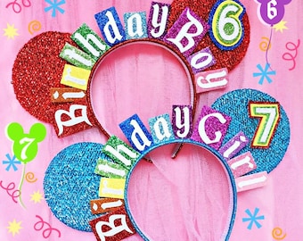 Birthday Girl Ears - Birthday Boy Ears - Birthday Age Headband - Minnie Mouse Ears by LubyandLola - Party Headband - Personalised Ears