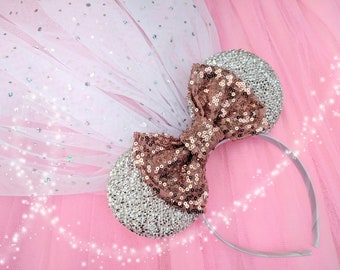 Entwerfen Sie Ihren eigenen Braut-Minnie-Schleier – Pailletten-Minnie-Maus-Brautohren mit Paillettenschleife – verschiedene Farben zur Auswahl! Braut soll Schleier haben