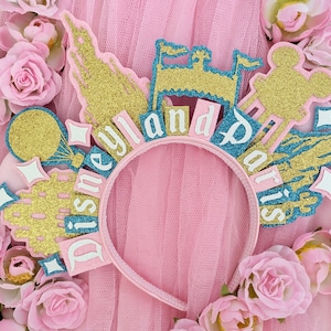 Disneyland Paris Park Ears - Glitter Minnie Ears  - Park Silhouette Headband - Luby and Lola Ears - Custom Ears UK - Disneyland Castle Ears