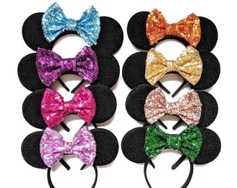 Minnie Mouse Ears with your choice of sequin bow -various colours Fashion Minnie Headband - Mouse Hen Party - Princess Bachelorette Ears