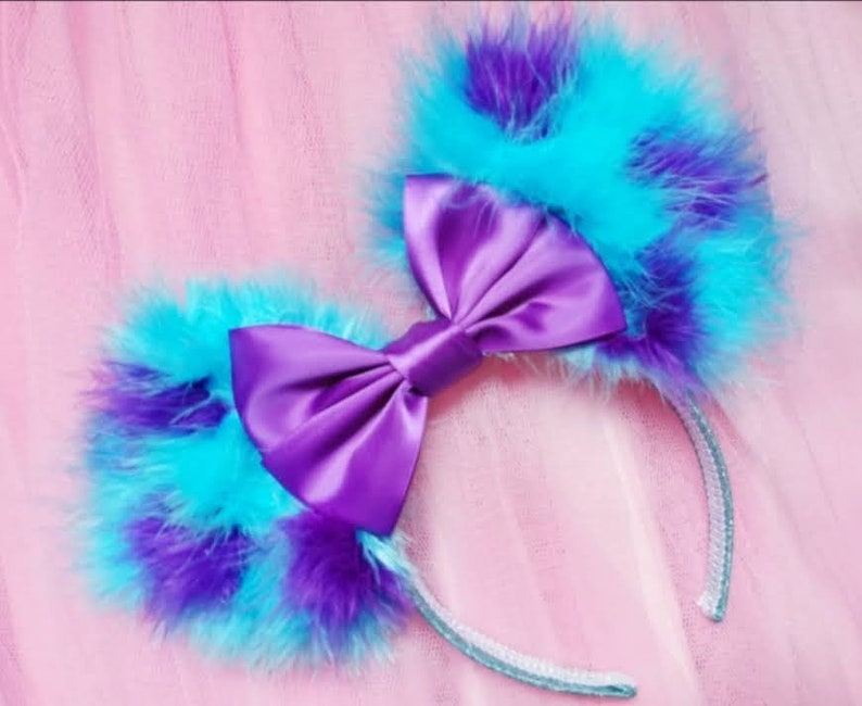 Made-To-Order Monsters Inspired Minnie Mouse Ears Satin Purple Bow Sulley Mickey Mouse Ears Fluffy Blue Ears Monster Academy Headband image 4