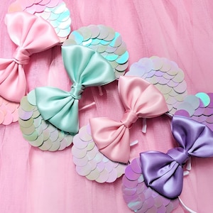 Pastel Ears Mermaid Ears Sequin Minnie Mouse Ears with satin bow Magical Minnie Headband  Custom Ears UK Luby and Lola Ears Mermaid Headband