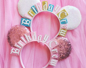 Sequin Birthday Crew Ears - Birthday Mickey Ears Headband - Minnie Mouse Ears LubyandLola - Birthday Minnie Ears - Birthday Boy Ears