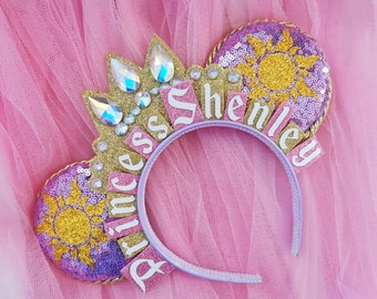 Custom Princess Ears - Custom Name Mickey Ears Headband - Minnie Mouse Ears LubyandLola - Personalized Minnie Ears - Rapunzel Princess Ears